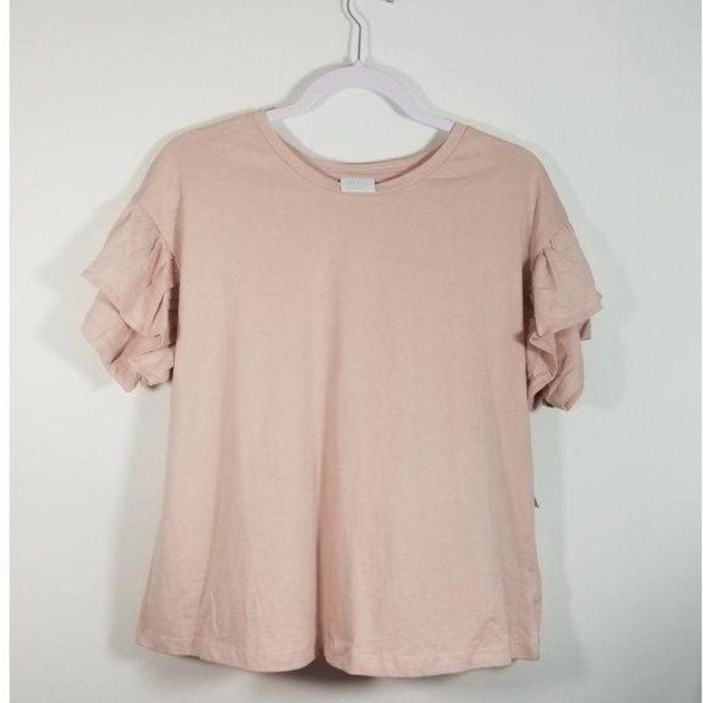 Abound Women's Shirt XS Beige Ruffle Short Sleeve